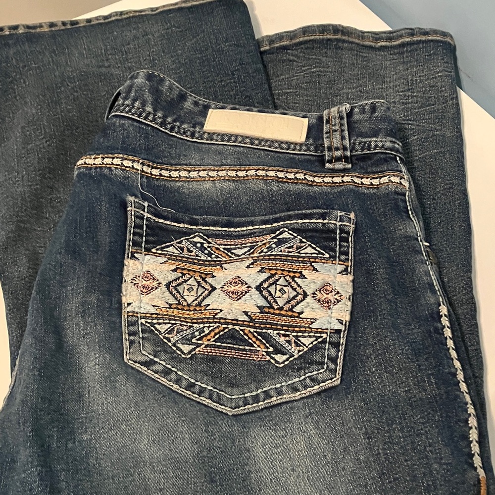 Rock & Roll Cowgirl Blue Boot Cut Jeans with Embroidery